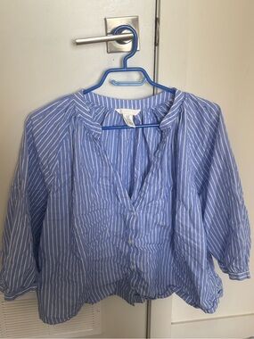 H&M Blue & White Striped Button Front Blouse